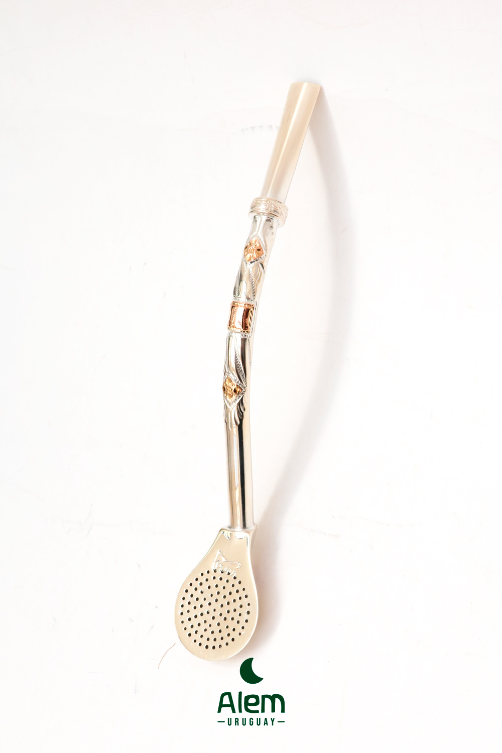 Bombillon Plata con 3 apliques en Oro