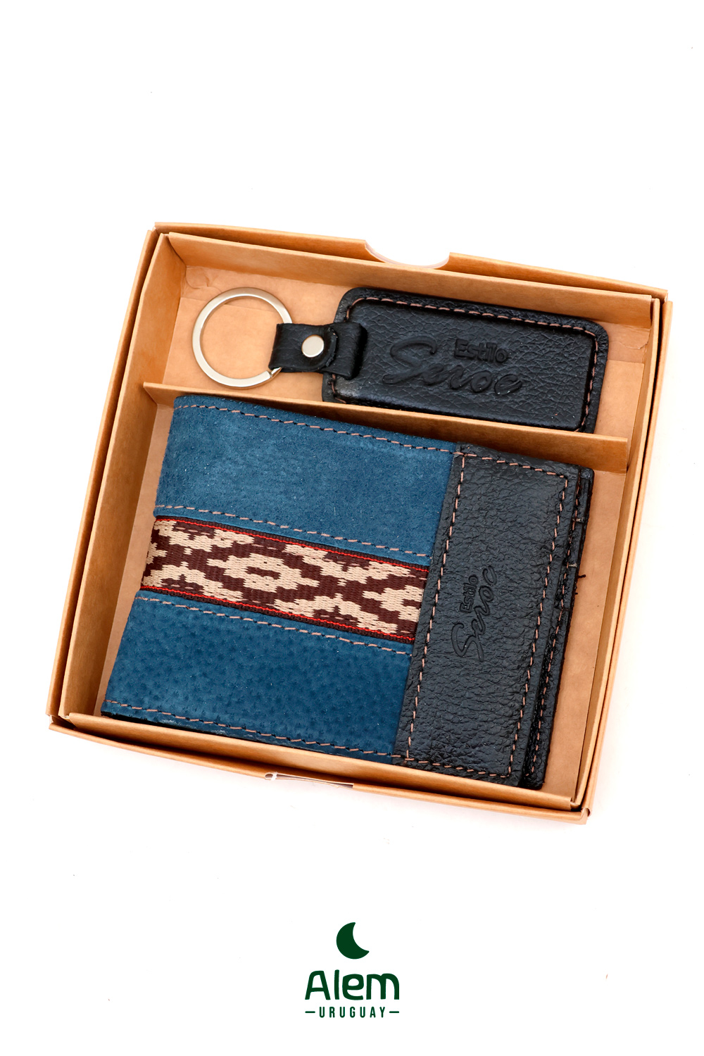Billetera Cuero gamuza + llavero cuero regalo