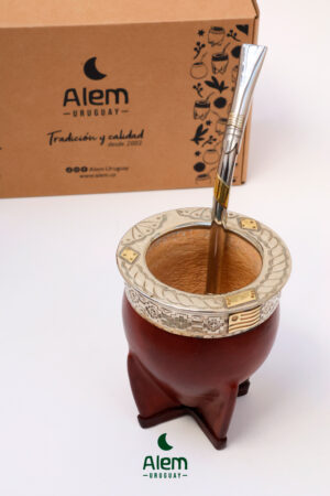 Mate Imperial y bombillón Alpaca con apliques Uruguay + grabado en el acto