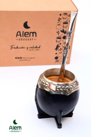 Mate y bombillón Alpaca con Oro + grabado en el acto